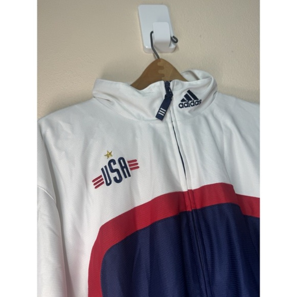 Vintage Adidas USA Gymnastics Track Jacket White Blue Red Men's‎ Large Stained